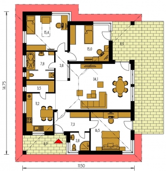 Image miroir | Plan de sol du rez-de-chaussée - BUNGALOW 101